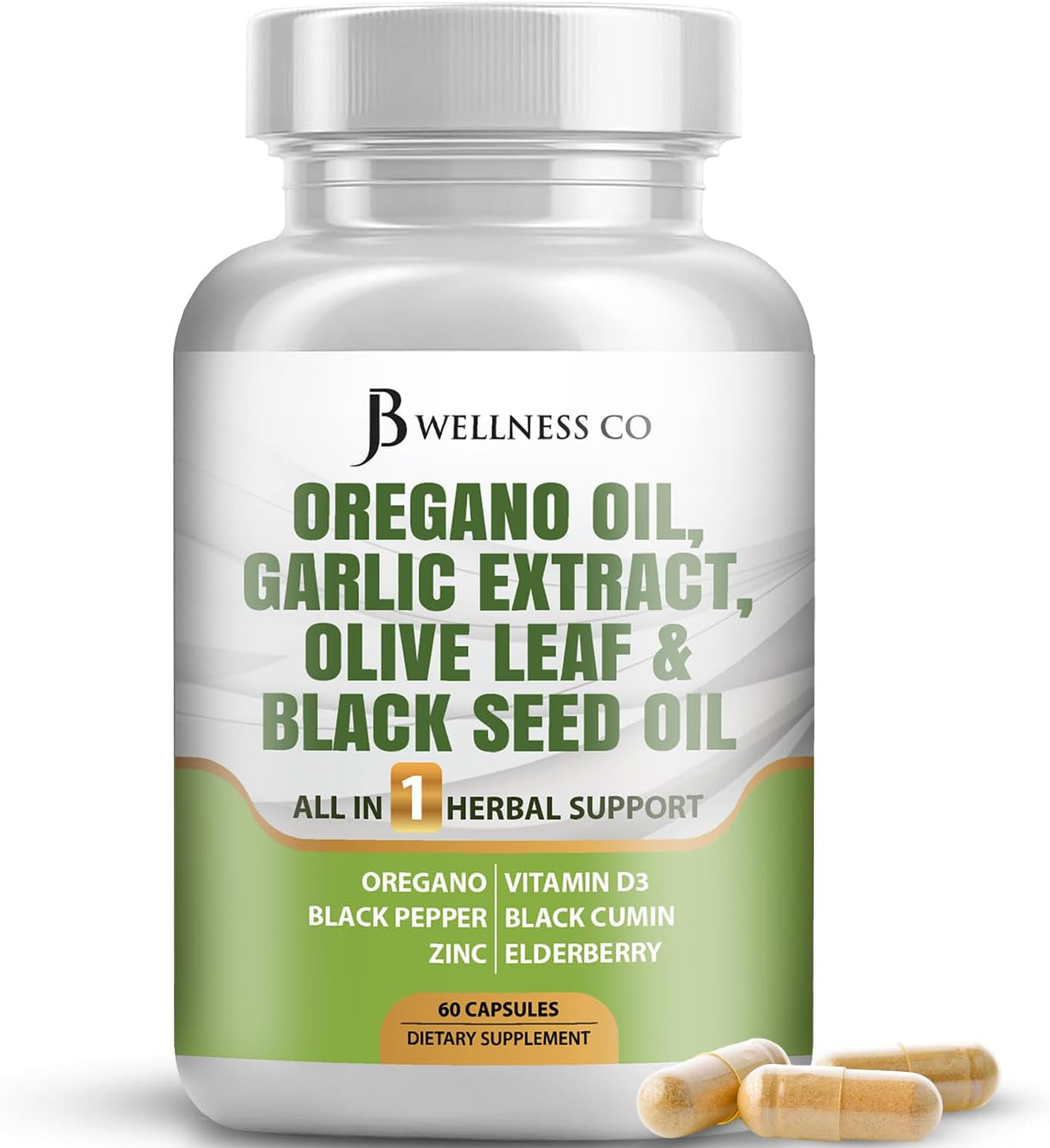 JB Wellness Aceite de Orégano, Ajo, Olivo, Astrágalo 60 cápsulas