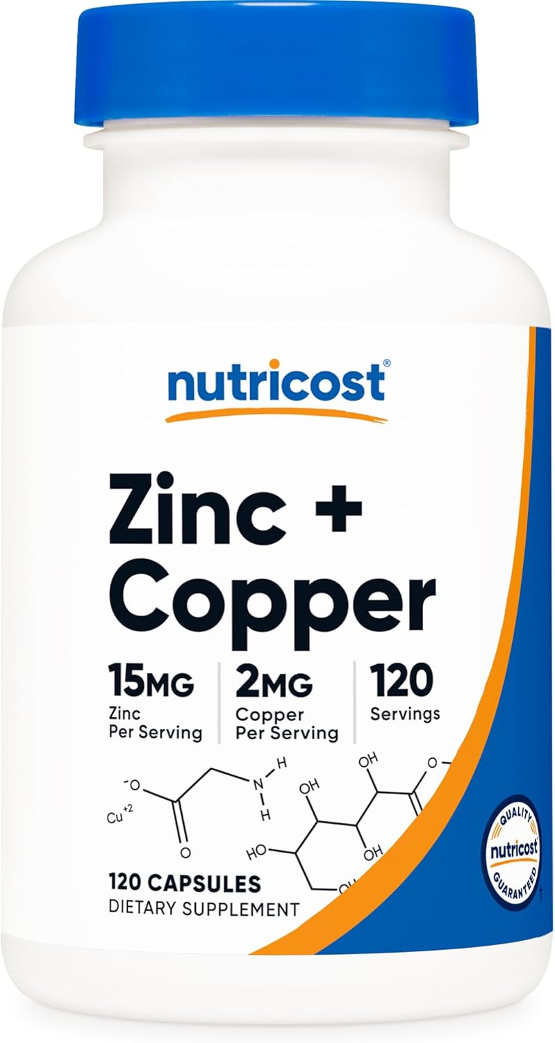Suplemento Zinc + Cobre Nutricost 120 Cdas No GMO Vegetariano