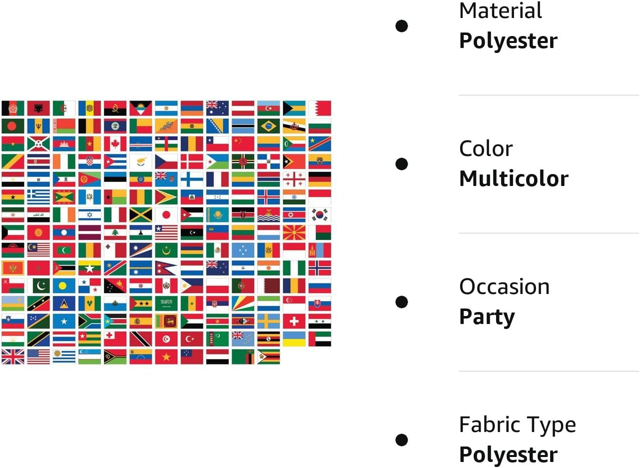 Juego de banderas del mundo de poliéster de 3 x 5 pies, 194 banderas de poliéster de 3 x 5 pies, una bandera para cada país de la ONU, incluye la bandera de las Naciones Unidas