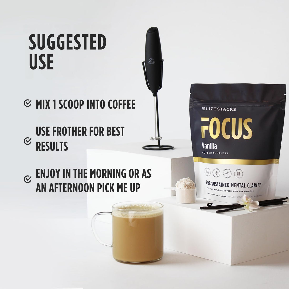Focus Coffee Creamer, Energía y Claridad, MCT, Nootropics, Vegan
