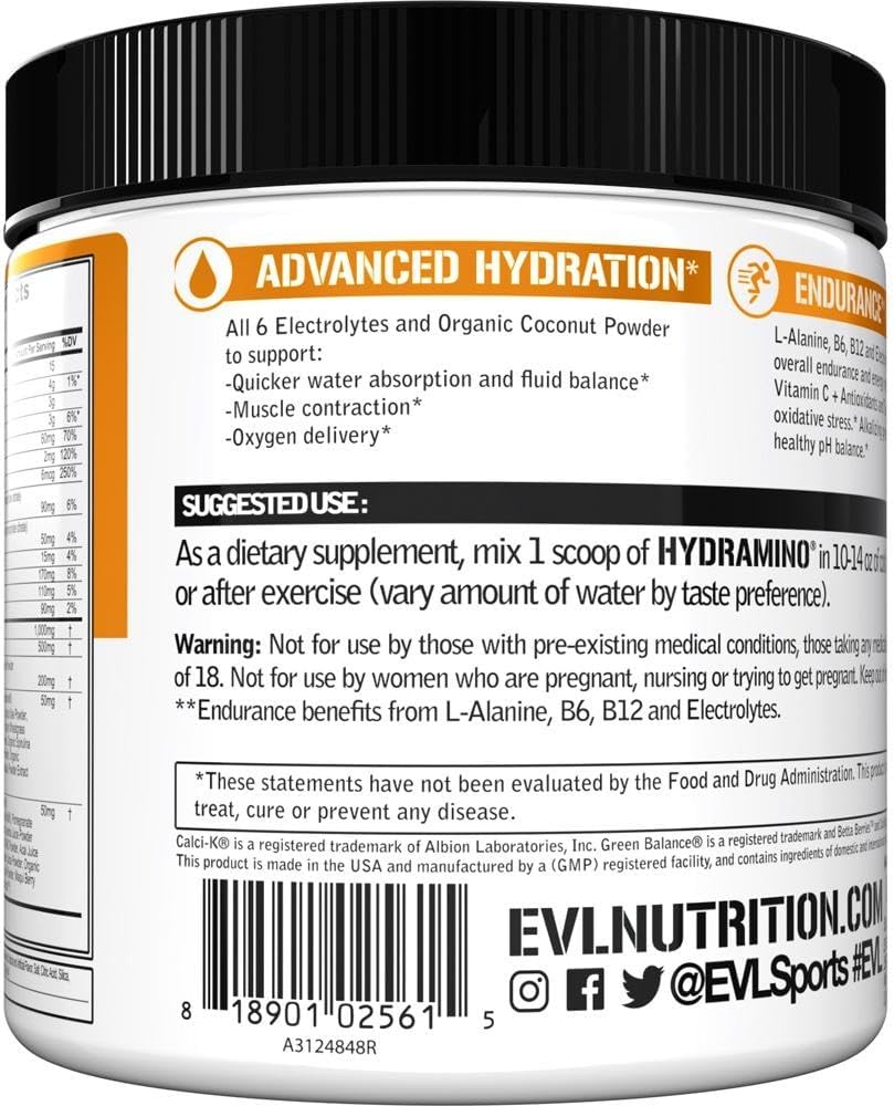 Evlution Nutrition Hidramino Hidratación, 6 electrolitos, 30 serv