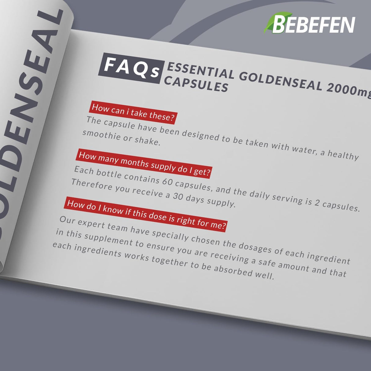Suplemento de raíz Goldenseal de 2000 mg de hierbas vegano