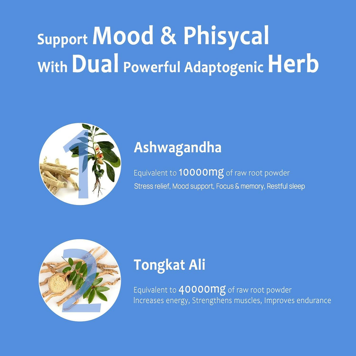 Suplemento Ashwagandha y Tongkat Ali 60 Cápsulas 10000mg