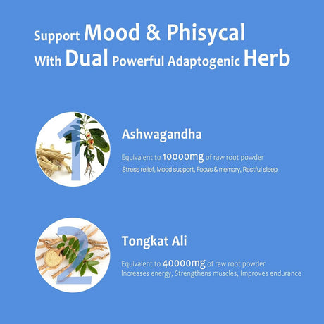 Suplemento Ashwagandha y Tongkat Ali 60 Cápsulas 10000mg
