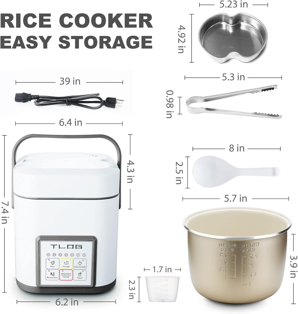 Mini Olla Arrocera TLOG 2.5 Tazas, Multi-cooker, 1.2L