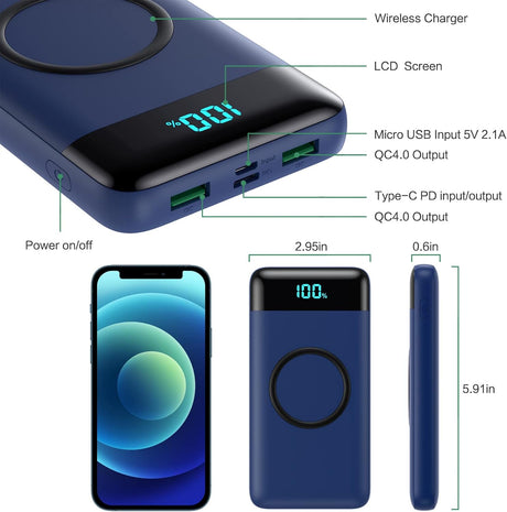 Cargador portátil inalámbrico pantalla LED inteligente azul