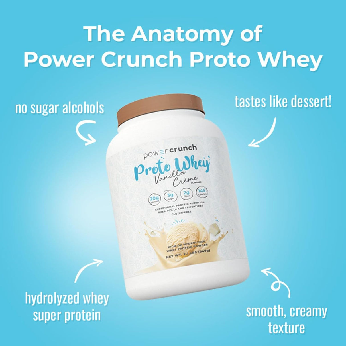Power Crunch Proto Whey Proteína Vanilla Crème, 20g, 26 porciones