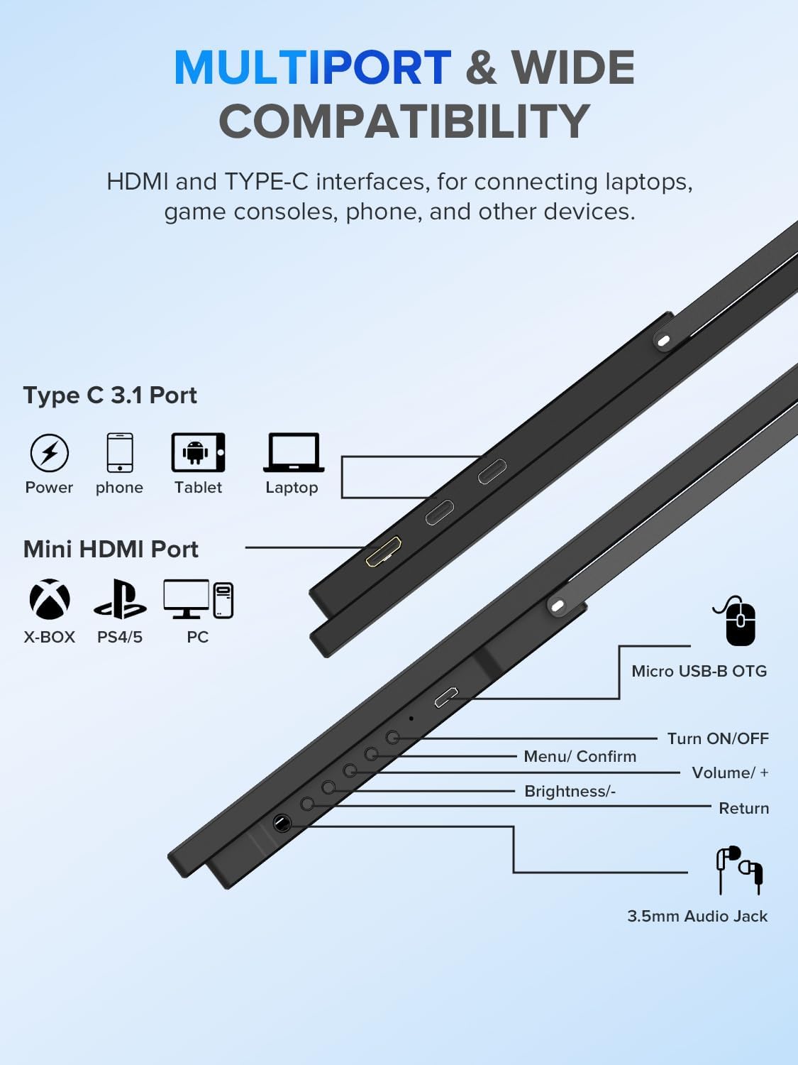Monitor portátil UPERFECT 22 2K QHD, USB-C, HDMI, VESA