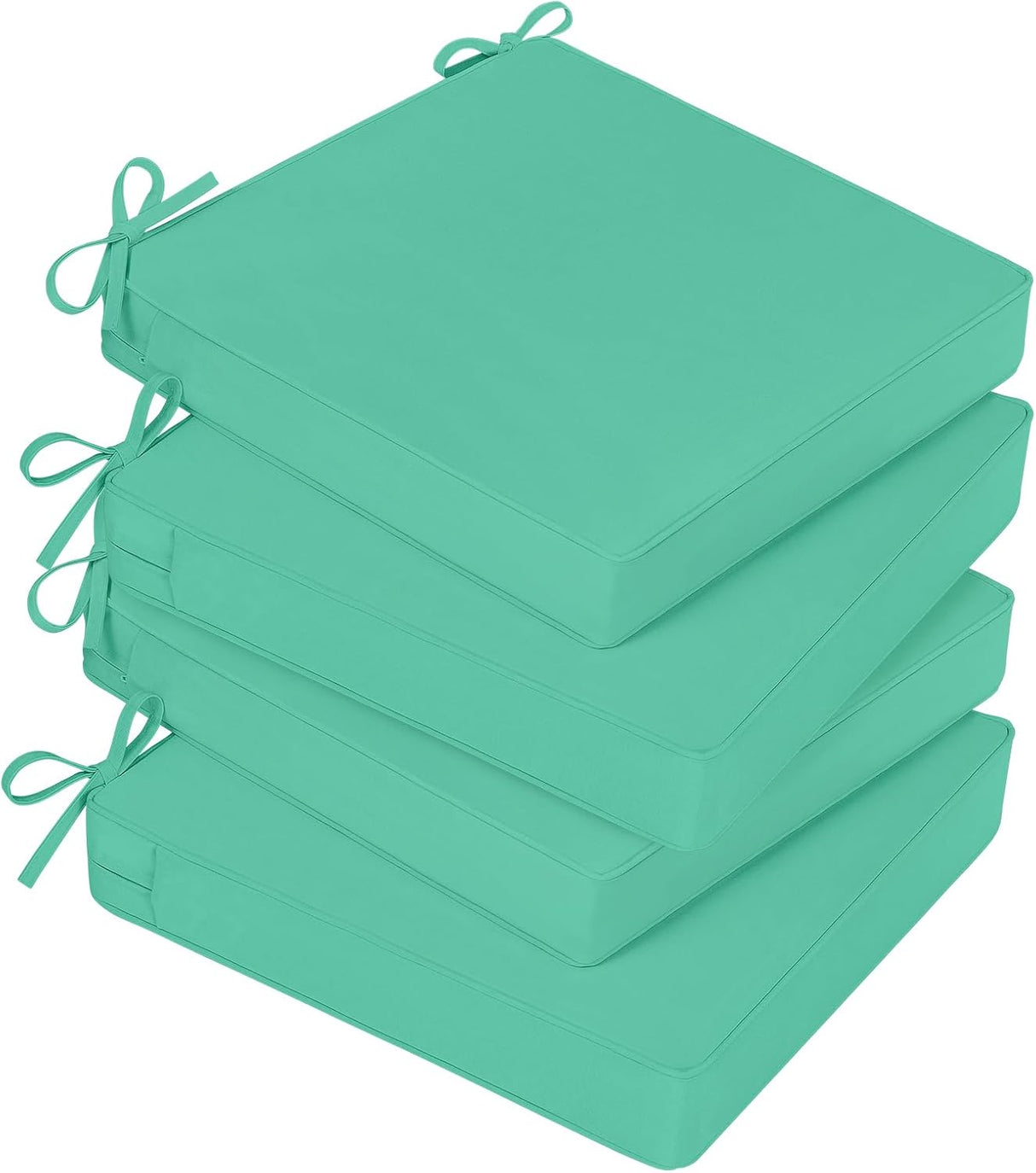 Basic Beyond Cojines para sillas de exterior para muebles de patio, impermeables, juego de 4 cojines de asiento de exterior de 19 x 19 pulgadas, cojines para sillas de patio con lazos y asa, turquesa