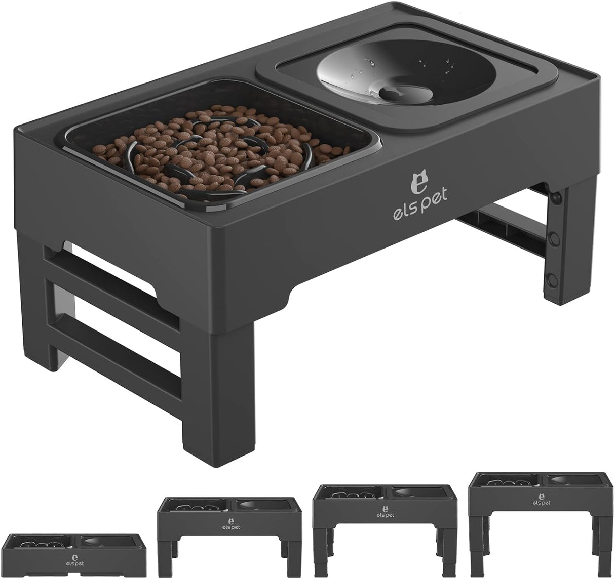 Comedero Elevado ELS para Perros, Ajustable, Acero Inoxidable