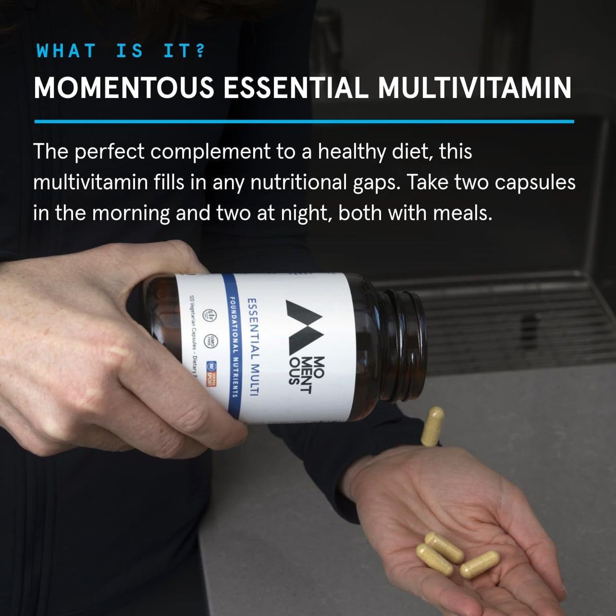 Multivitamínico Esencial Momentous - Completo para Atletas 30 Serv.