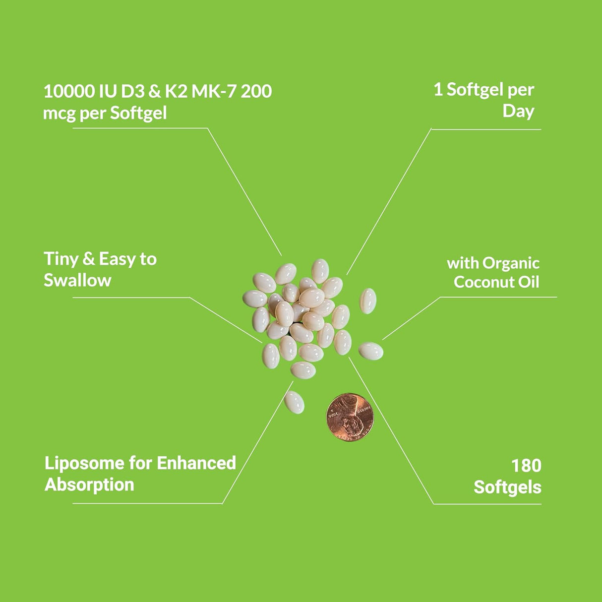 UpNourish Vitamina D3 K2 Liposomal 10,000 IU 180 Mini Softgels