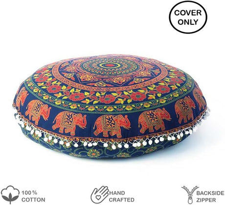 Eyes of India - Almohada de suelo de mandala azul y naranja de 32 pulgadas, cojín de meditación, funda de asiento hippie, redonda, colorida, decorativa, bohemio, bohemio, chic, cama para perro, funda
