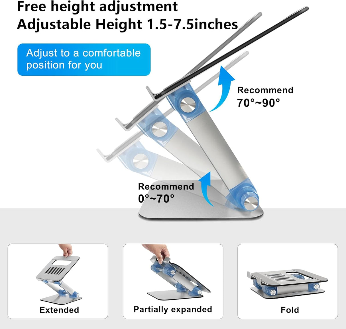 Soporte ergonómico ajustable para laptop, aluminio, plegable