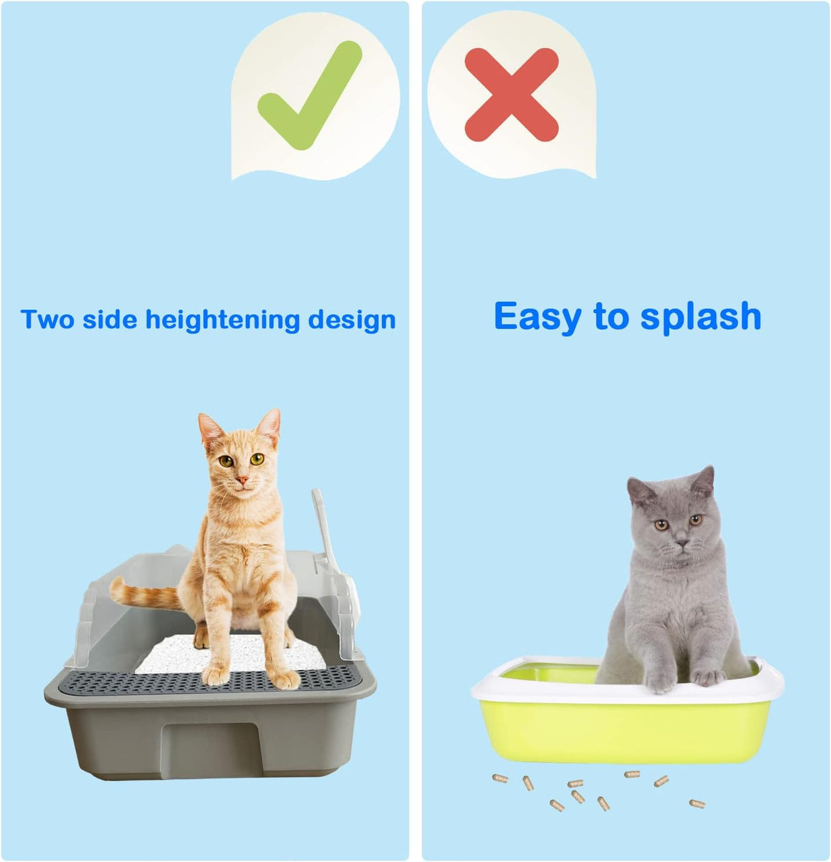 Caja de arena abierta para gatos con lado alto MUYG gris