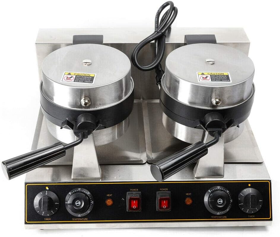 Máquina de Waffles Doble Cabeza 2600W Acero Inoxidable