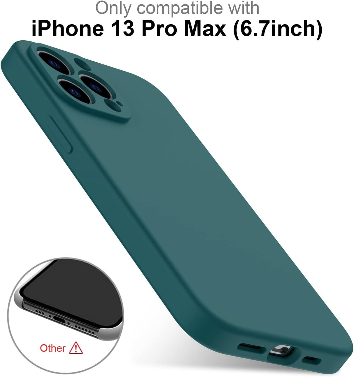 DEENAKIN Funda para iPhone 13 Pro Max con protector de pantalla, cubierta de goma de gel de silicona líquida suave y duradera para iPhone 13 Pro Max de 6.7 pulgadas, color verde pino