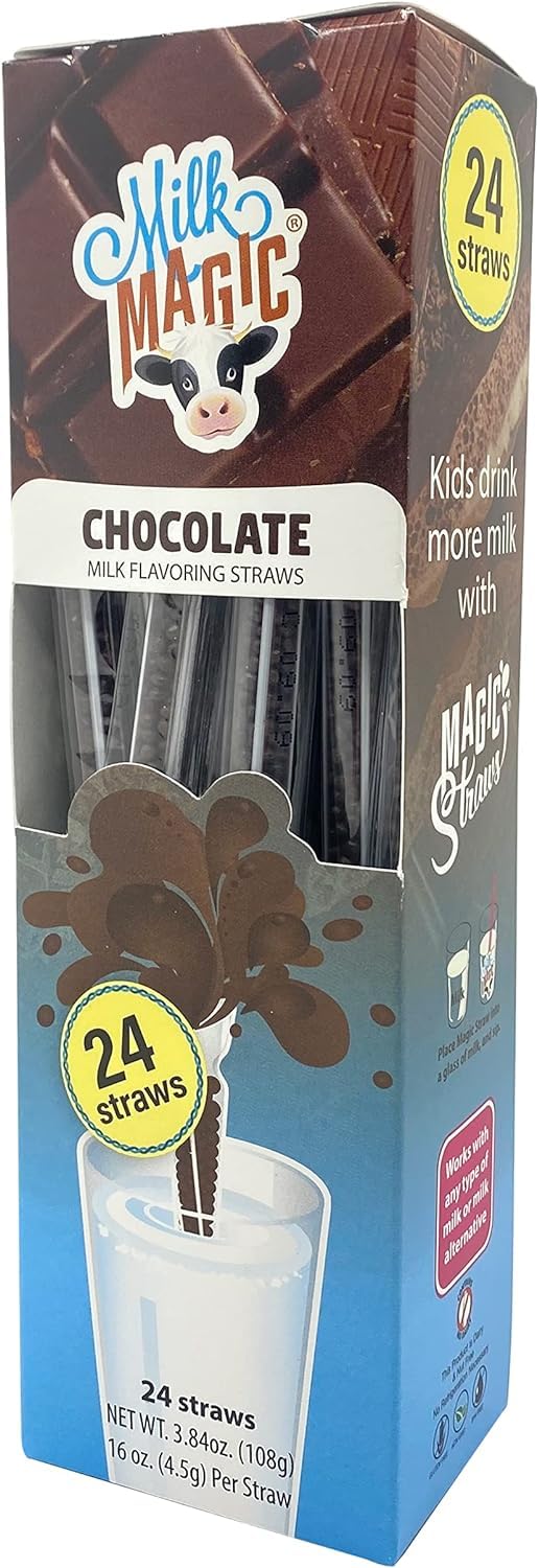 Milk Magic Pajitas aromatizantes de leche de chocolate - Caja de 24 pajitas de leche