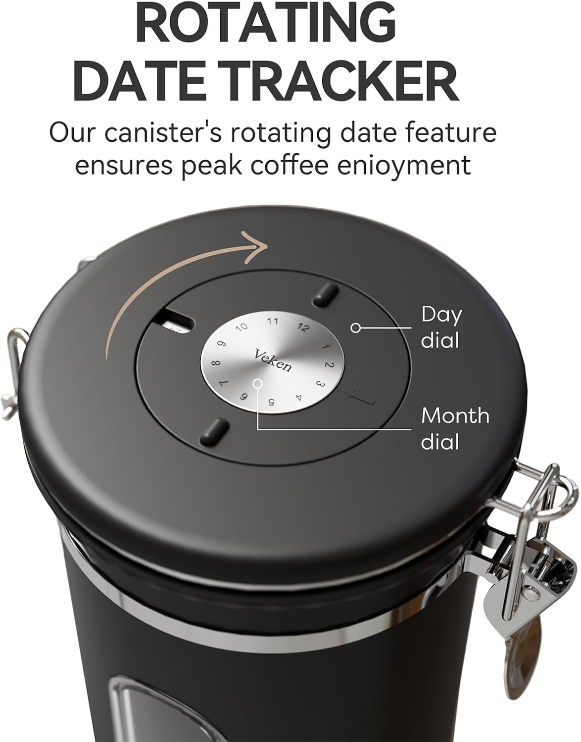 Veken Canister de Café con Ventana, Apto para Alimentos, 22OZ