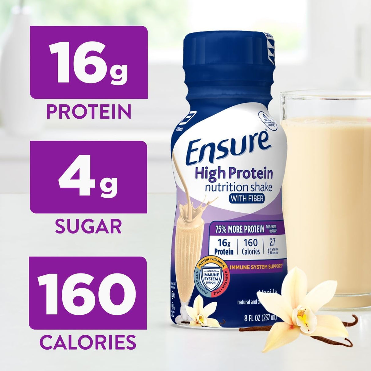 Batido de nutrición de vainilla con fibra, 16g proteina, 24 pack