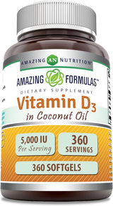 Suplemento de Vitamina D3 Amazing Formulas 5000 IU 360 Softgels
