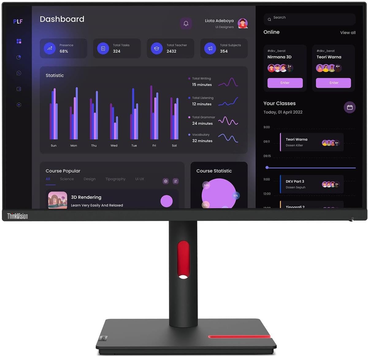 Monitor LCD Full HD 24 Lenovo ThinkVision T24i-30 16:9