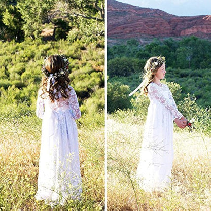 Vestido de encaje para niña / color marfil y blanco