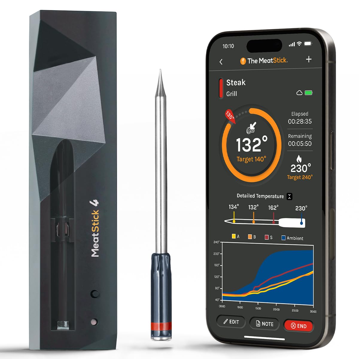 Termómetro de carne inalámbrico MeatStick 4, 4 sensores, 165ft