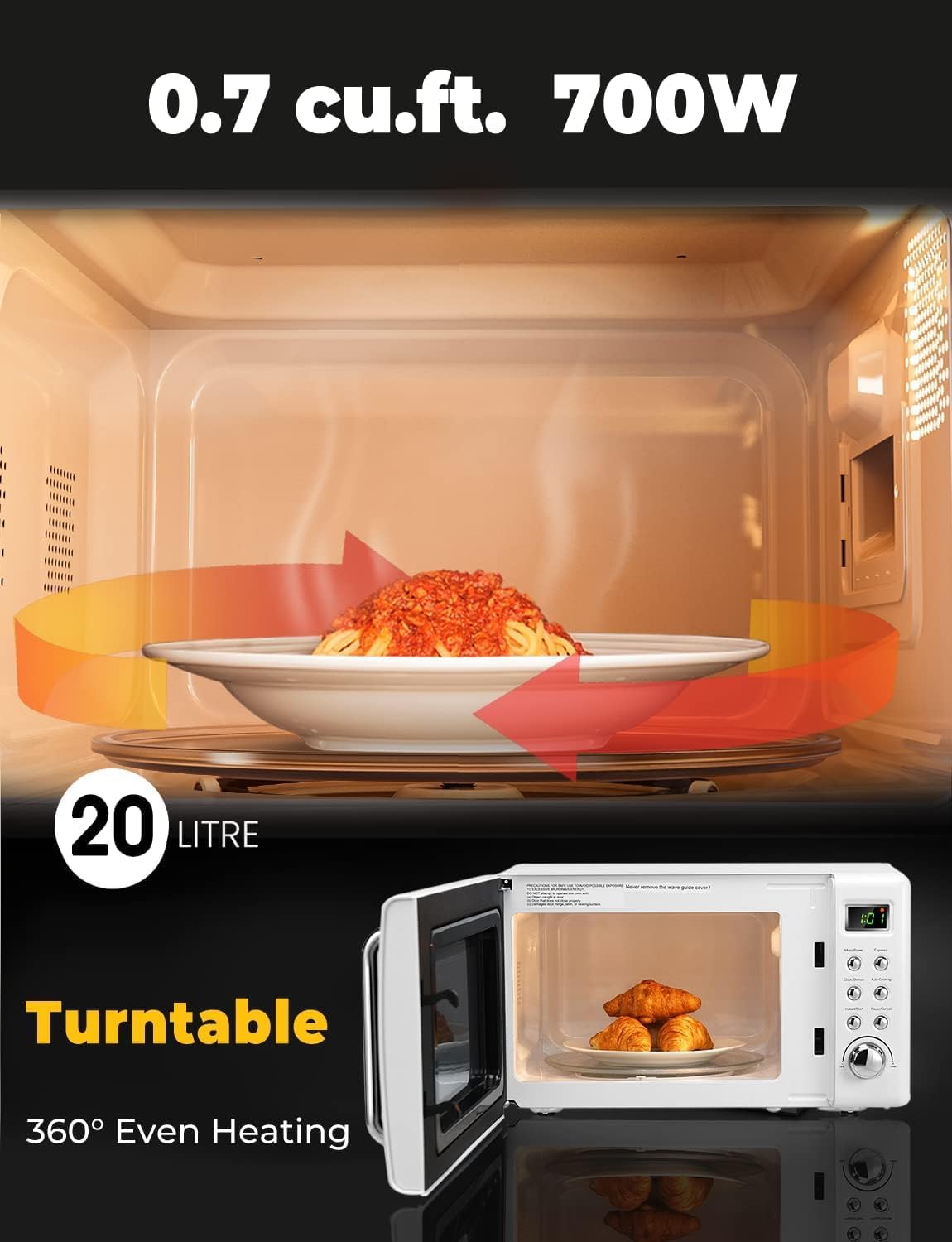 Horno Microondas Retro 0.7cu.ft, 700W, 8 Programas Automáticos