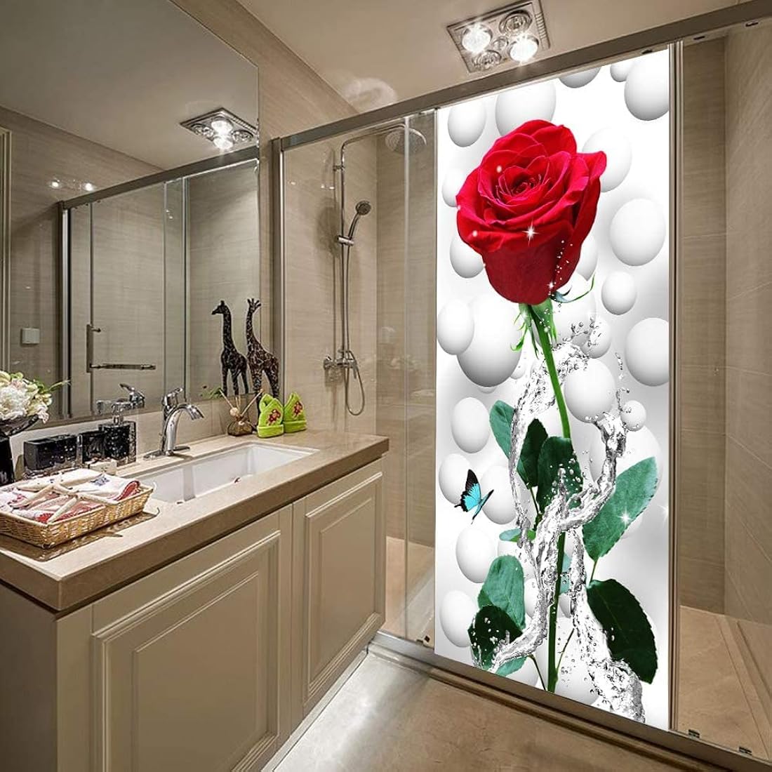 Papel tapiz autoadhesivo 3D con diseño de rosas para puerta.