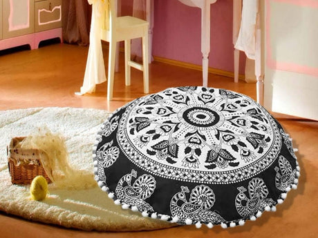 My Dream Carts Cojines redondos de 22 pulgadas para asiento de piso &#34;Solo cubierta&#34;, fundas de cojín decorativas con mandala bohemio, funda de cojín para meditación, puf para yoga, hippie