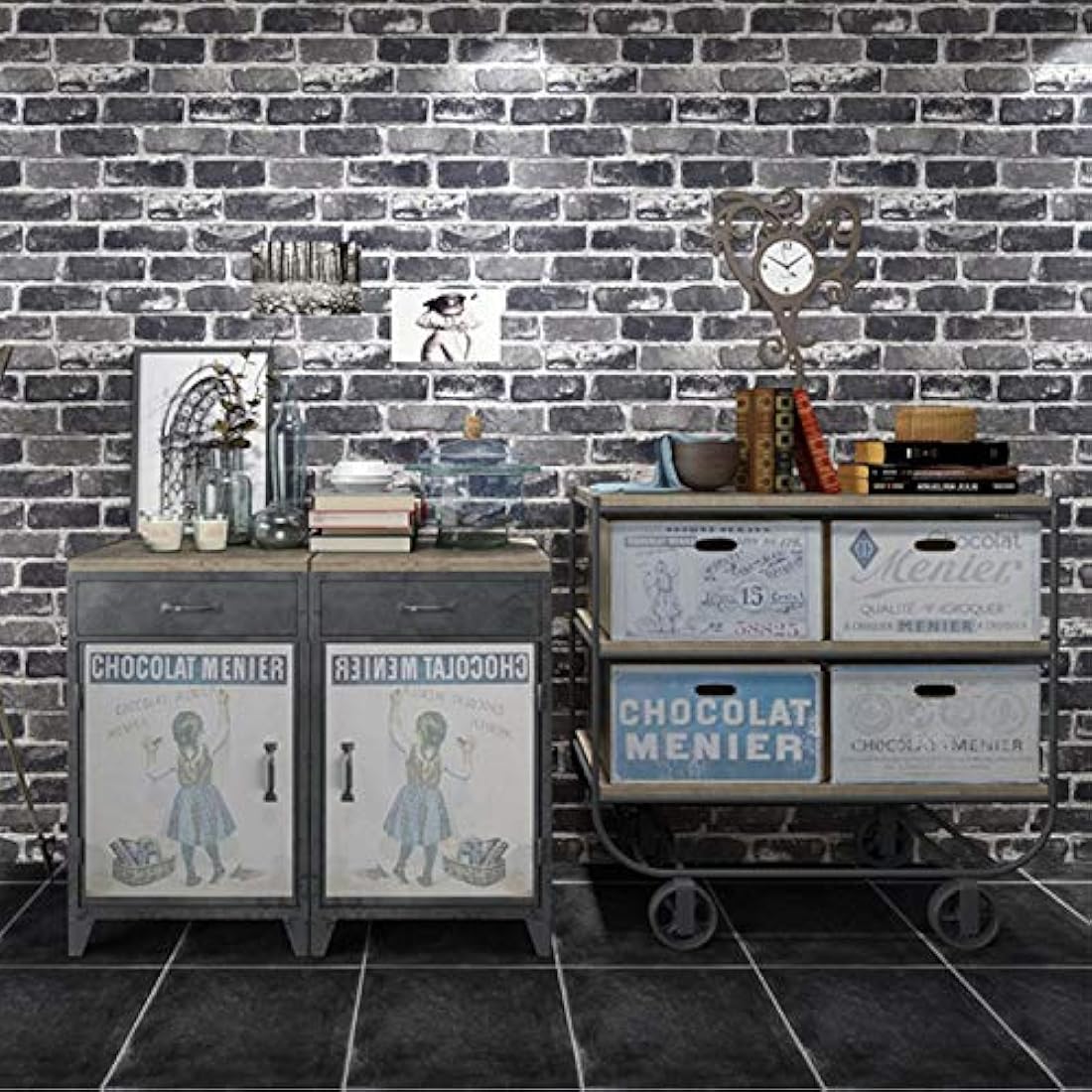 Papel pintado de ladrillo 17.3x236 color gris