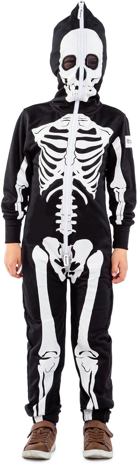 disfraz de esqueleto Tipsy Elves, unisex, jumpsuit para niños