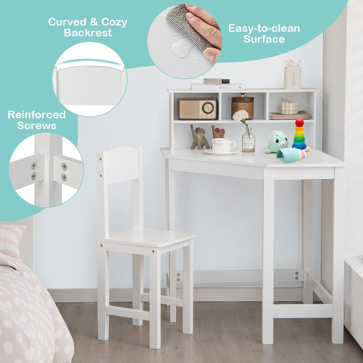 Costzon Juego de escritorio y silla para niños con gabinete