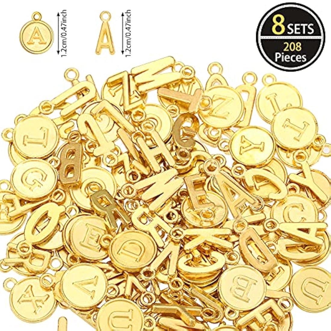 Dijes y Medallas 208 piezas de alfabeto mixto colgantes A-Z