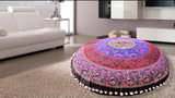 Funda bohemia para cojín, de 32 pulgadas, con diseño de mandala, para meditación, decorativa, otomana, grande, para exteriores, decoración del hogar, decoración de arte en el hogar, redonda, con pompones de algodón, cómoda