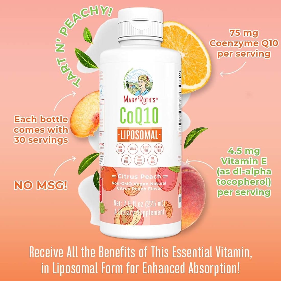 Vitamina líquida CoQ10 para salud cardíaca vegano sin OMG