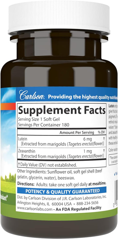 Luteín Carlson, 6 mg, Vida Saludable, 180 Softgels