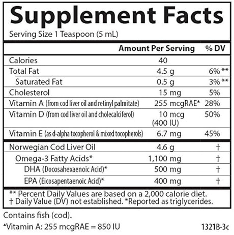 Aceite de hígado de bacalao,noruego,natural,1.100 mg Omega-3