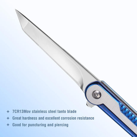 Cuchillo de bolsillo EDC para mujer plegables con hoja azul