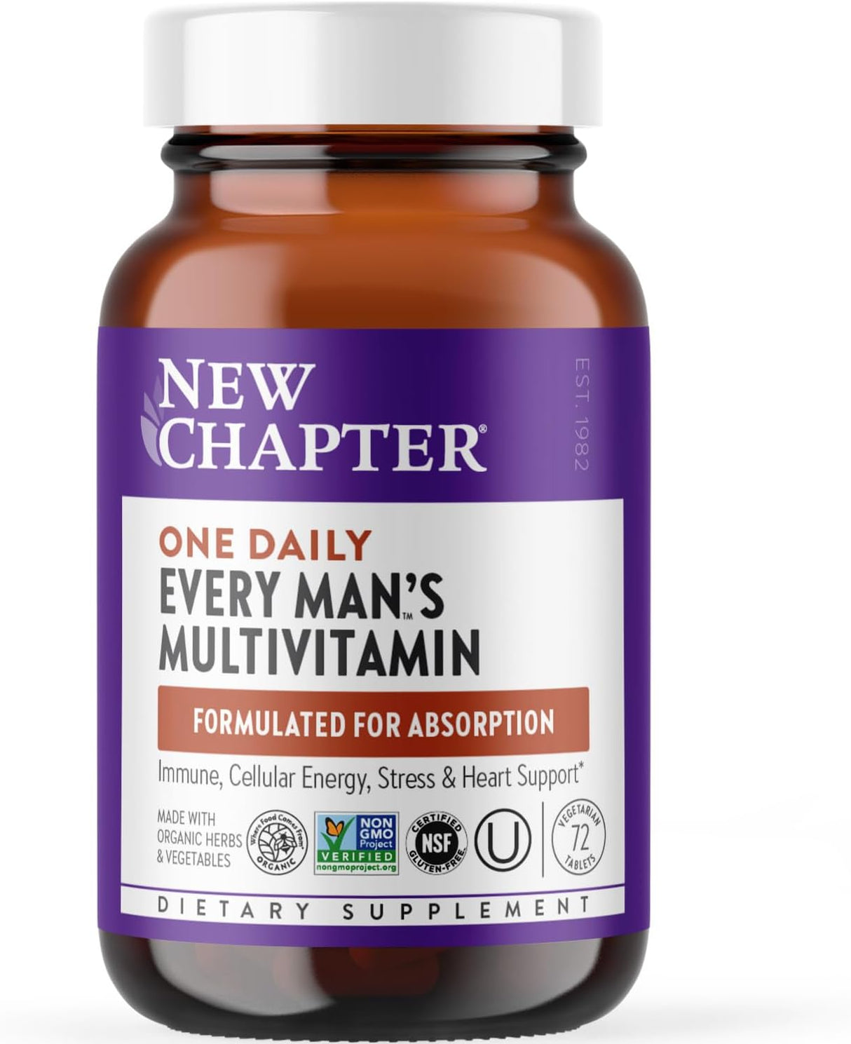 Multivitamínico para hombres New Chapter, 72 ct, orgánico, sin GMO