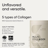 Polvo de proteína de múltiples colágenos (tipo I, II, III, V, X) con ácido hialurónico + vitamina C | 5 tipos de colágeno a base de alimentos, ideal para bebidas de café y proteínas, verificado sin OMG, 30 porciones (sin sabor)