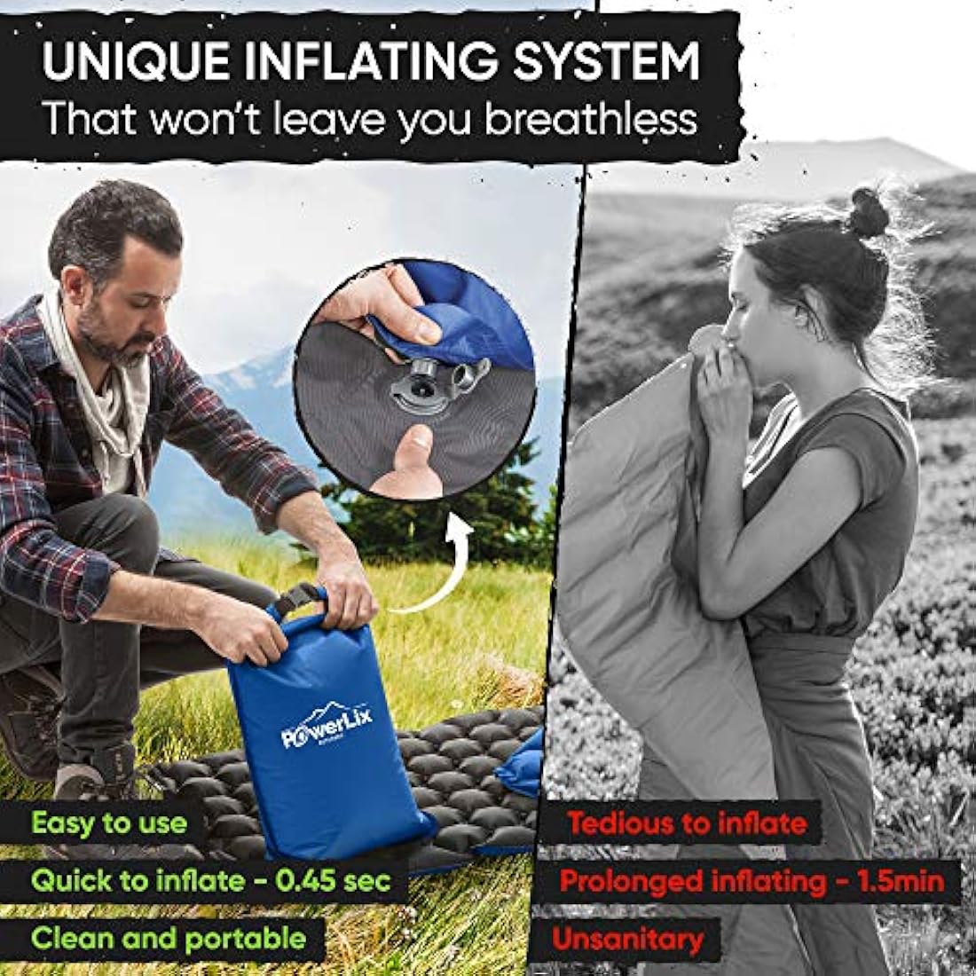 POWERLIX - Colchoneta hinchable ultraligera para camping