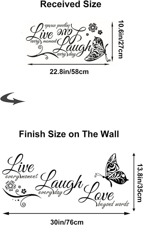 Vinilo decorativo  con texto en inglés Live Laugh Every Moment Laugh Every Day Love Beyond Words, citas motivacionales para dormitorio, letrero de pared extraíble, decoración del hogar