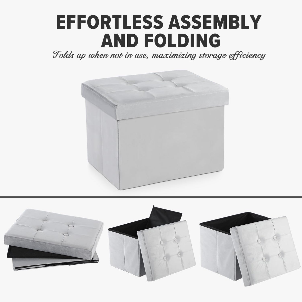 Ottomán de almacenamiento plegable con reposapiés y acolchado