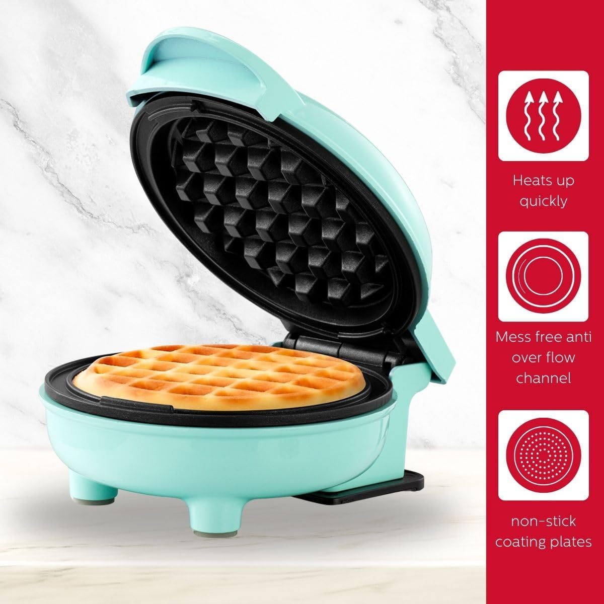 Mini Waffle Maker Holstein, Antiadherente, 4 pulgadas, Rápido