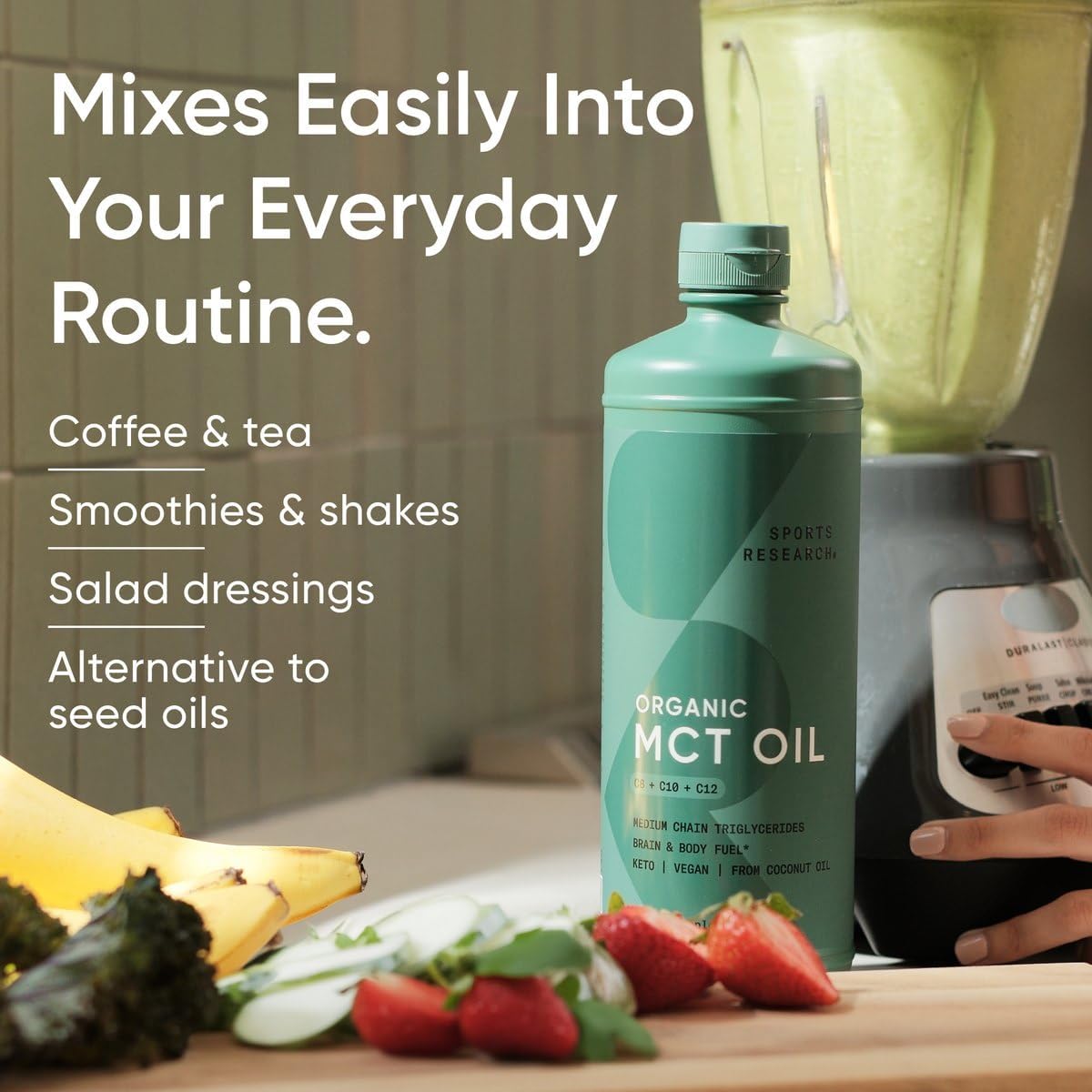 Aceite MCT Orgánico Sports Research - Keto, Vegano, 32 oz