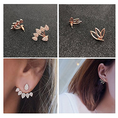 Fashion Hollow Lotus Flower Earrings Crystal Simple Chic