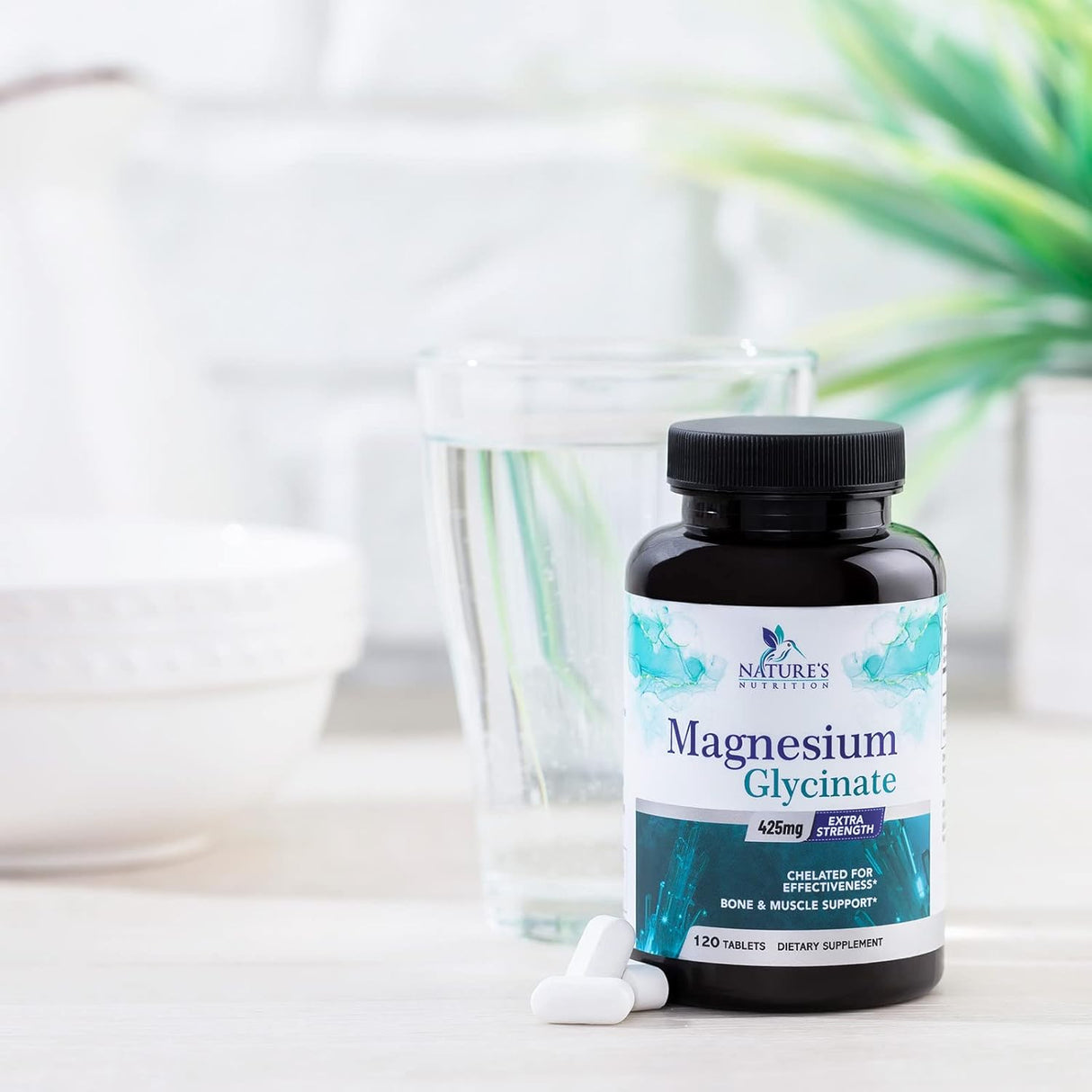 Suplemento Glicinato de magnesio 425 mg con calcio  vegano