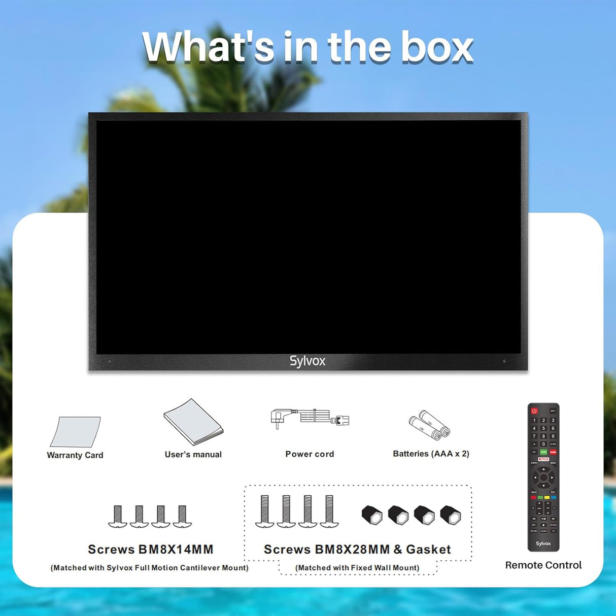 Televisor Exterior SYLVOX 75'' 4K 2000nits IP55 WiFi Bluetooth